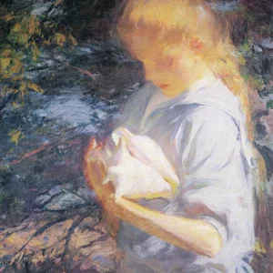 ELEANOR HOLDING A SHELL, Frank Weston Benson