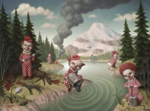 RED CLOWNS IN A LANDSCAPE, Marion Peck